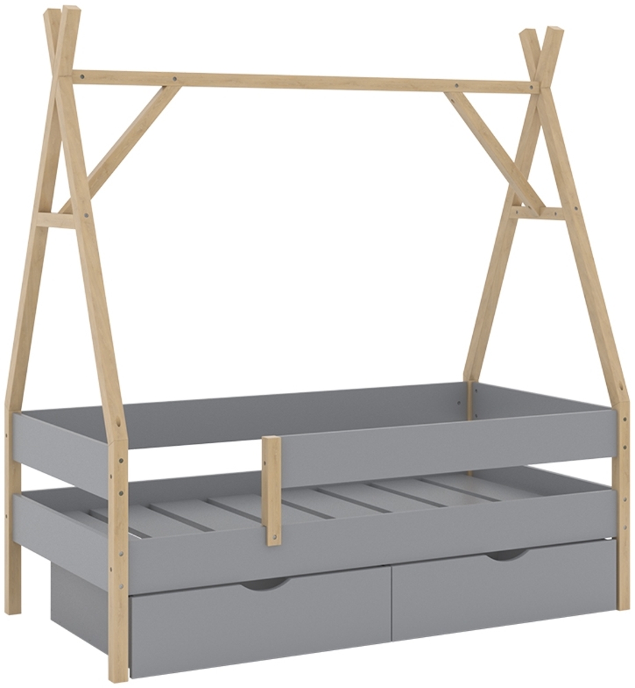 Tipi-Bett Bali Grau 80x160 cm mit 2 Schubladen Vitalispa Bild 1