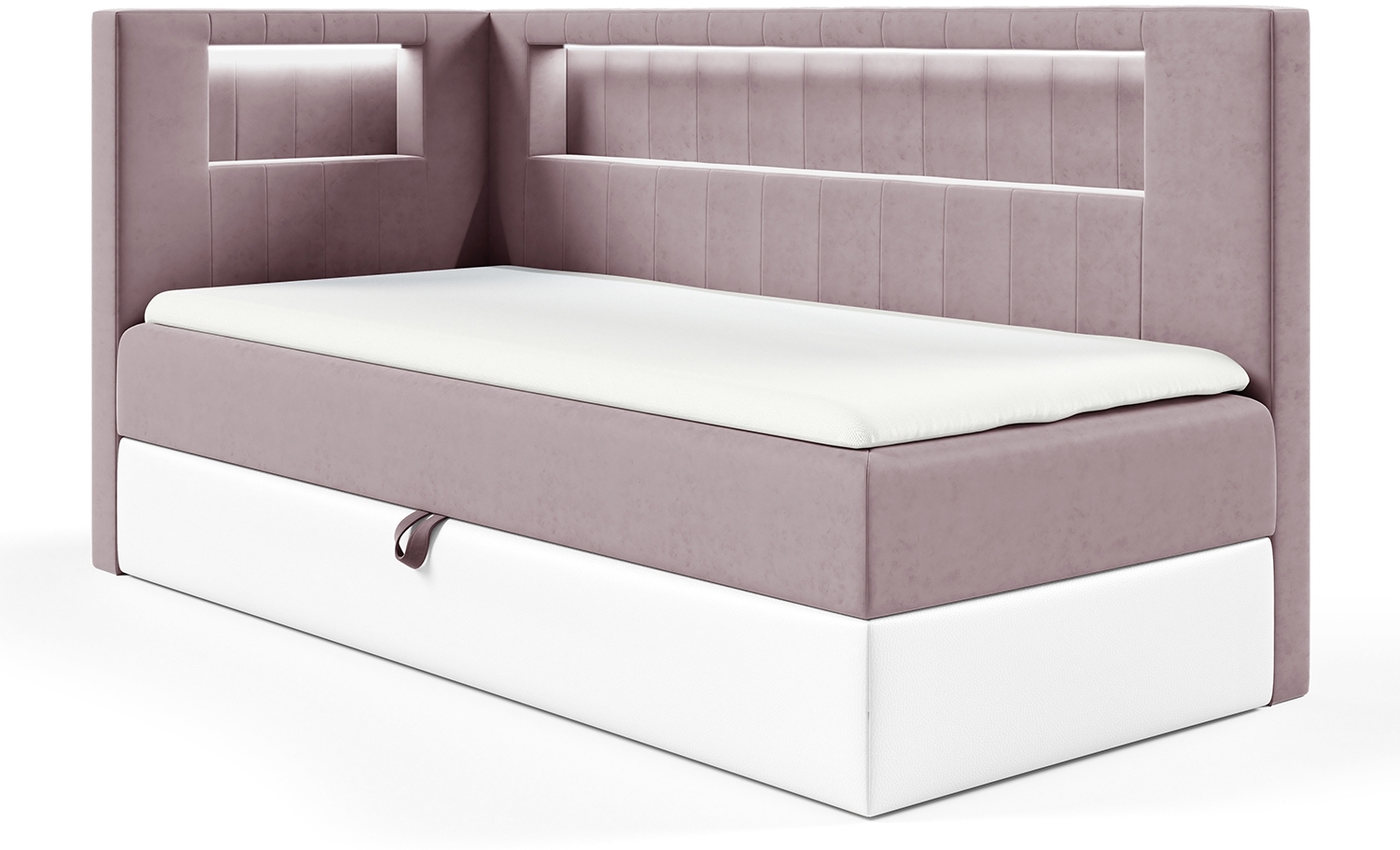 MEBLINI Kinderbett mit Bettkasten GARETH 3 100x200 Links – H3/Lila Samt Gepolstert Einzelbett mit Matratze - Polsterbett mit Stauraum - Bett mit Kopfteil – Stauraumbett Bild 1