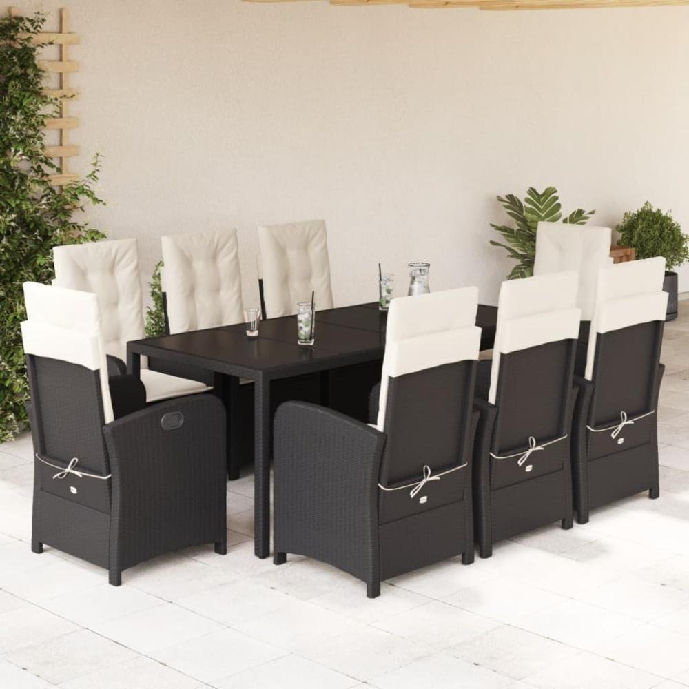 vidaXL 9-tlg. Garten-Essgruppe mit Kissen Schwarz Poly Rattan Bild 1