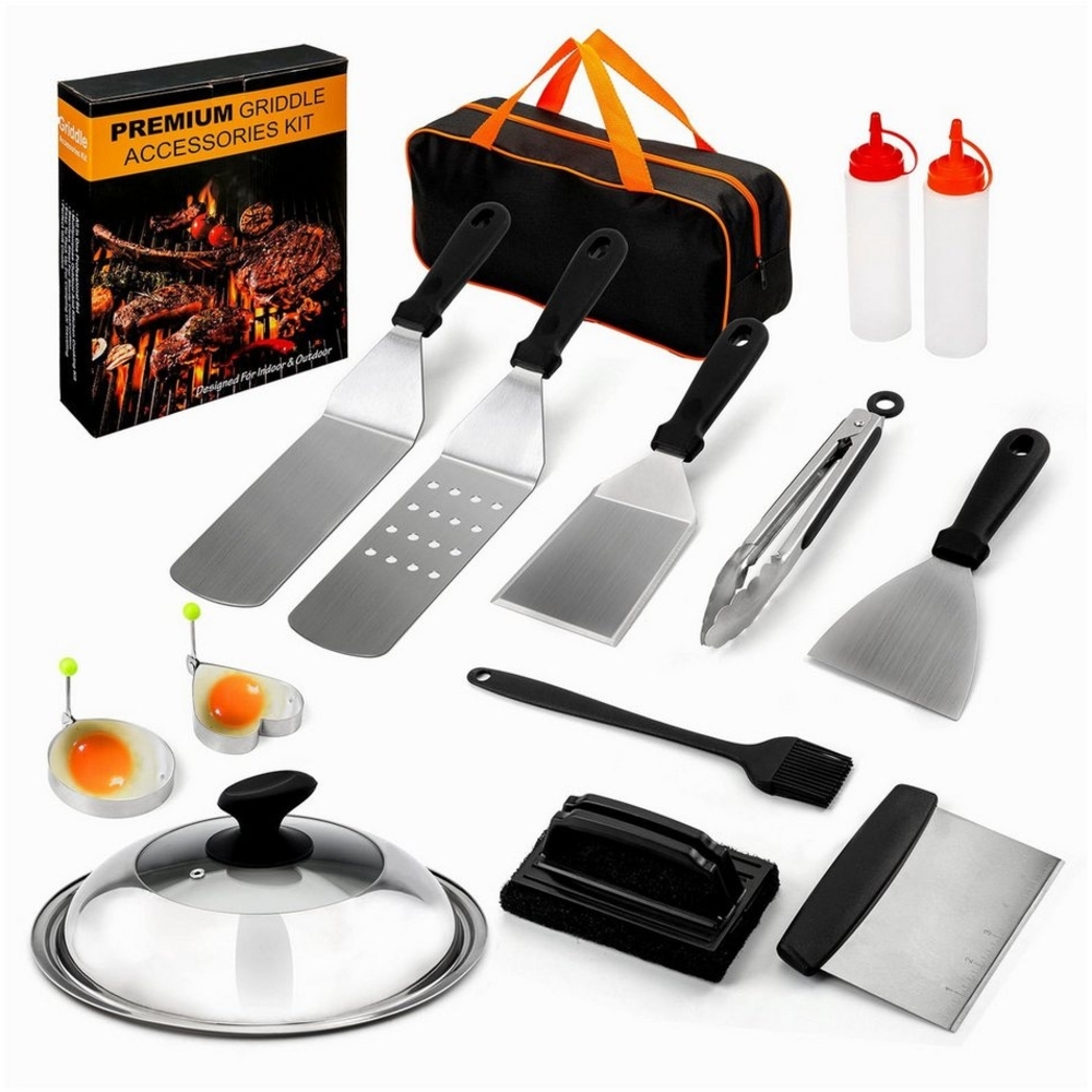 BlingBin Grillbesteck-Set, 14-teilig, Edelstahl, Grillwender & BBQ-Werkzeugset, für Indoor & Outdoor, Teppanyaki & Camping Bild 1