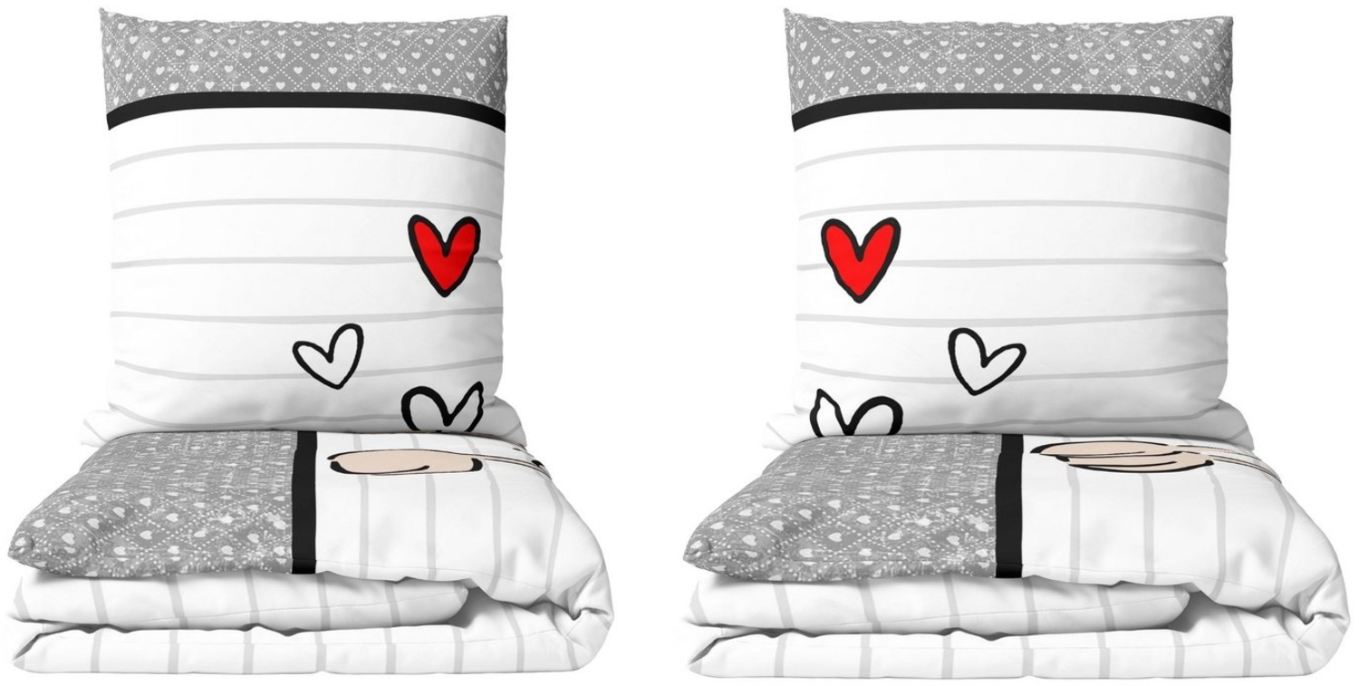 Leonado Vicenti Bettwäsche Schaf aus Hochwertiger Mikrofaser, Microfaser, 4 teilig, verliebte Schafe mit Herzen in neutralen Farben Bild 1