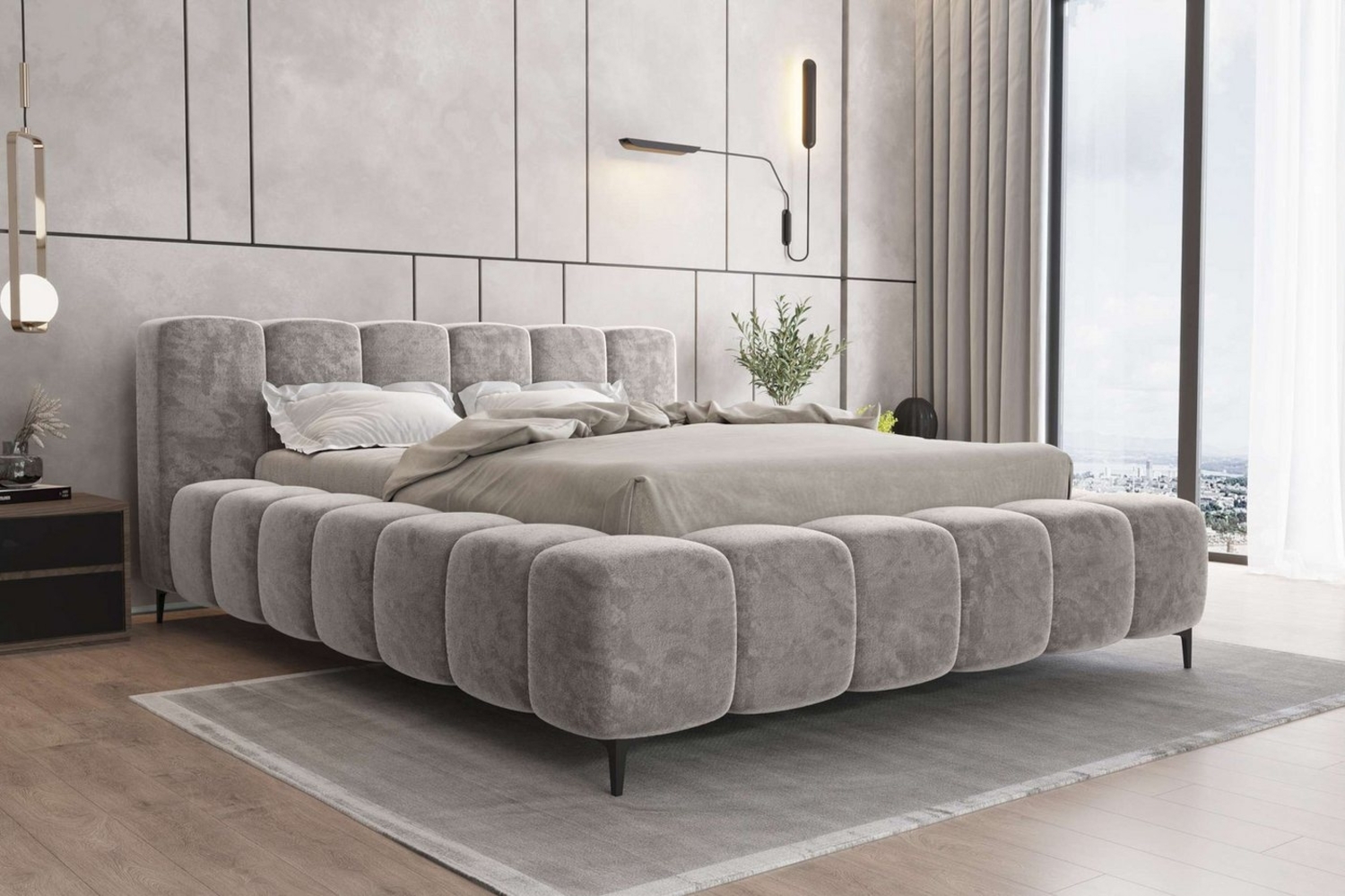 99rooms Cozy Polsterbett 160x200 cm Chenille APHRODITE Asche Bild 1