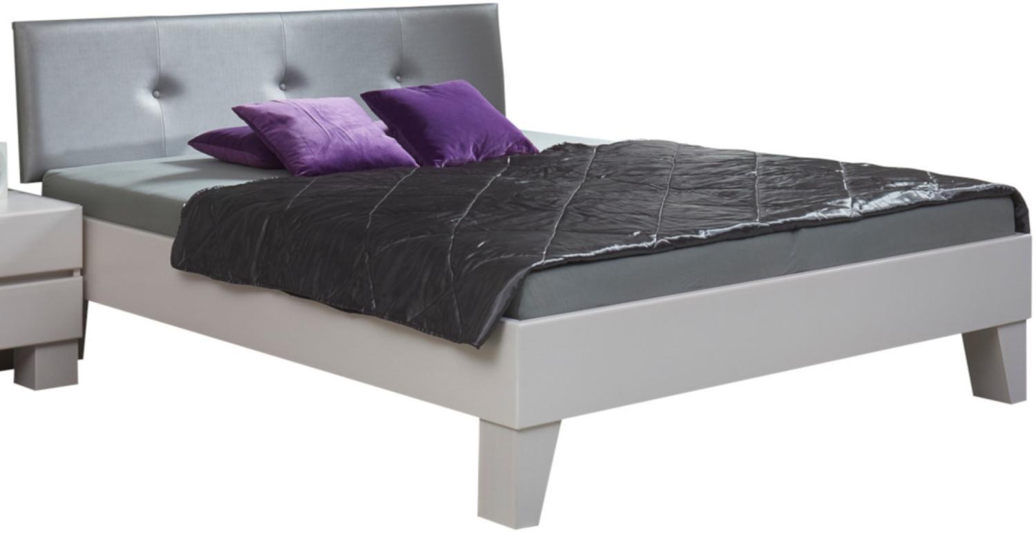 Bed Box Massivholz Bettrahmen Premium Lissabon Buche natur lackiert mit Polsterkopfteil 140x210 cm Bild 1