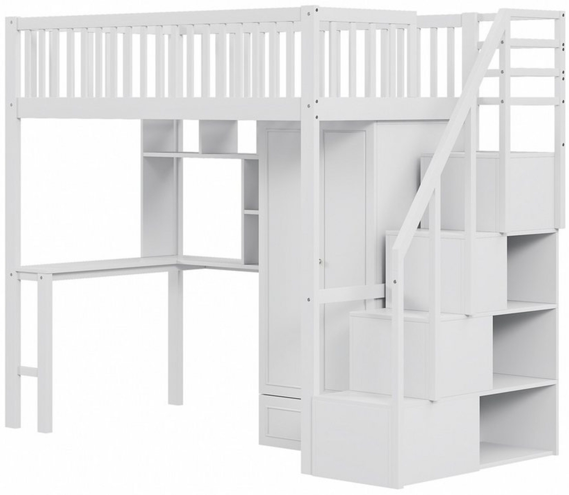 REDOM Kinderbett mit großem Kleiderschrank Regal und Tisch (Stauraum Treppe Mehrzweckbetteinheit Holzbettgestell 90 x 200), ohne Matratze Bild 1