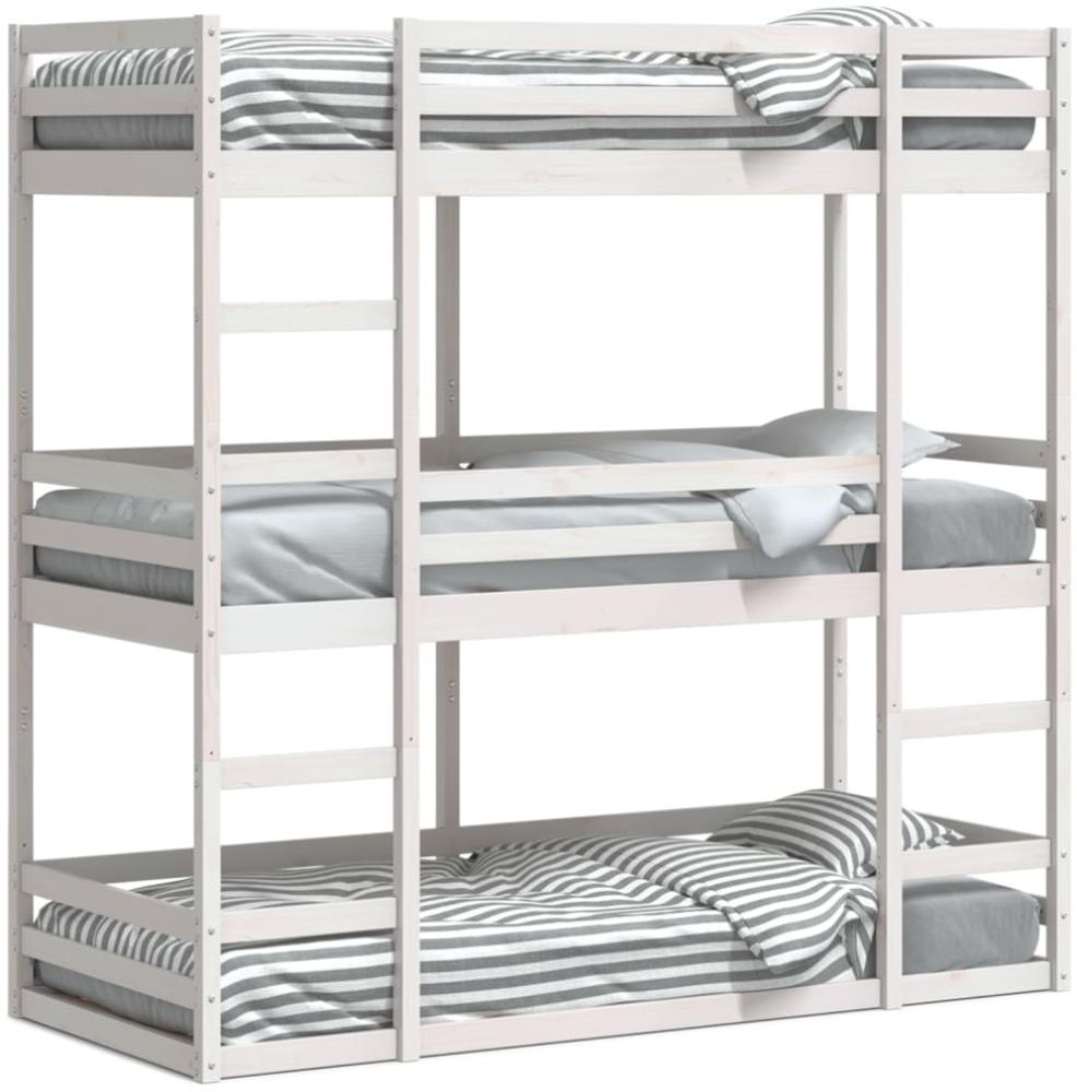 vidaXL Dreifach-Etagenbett Weiß 90x200 cm Massivholz Kiefer 3284255 Bild 1