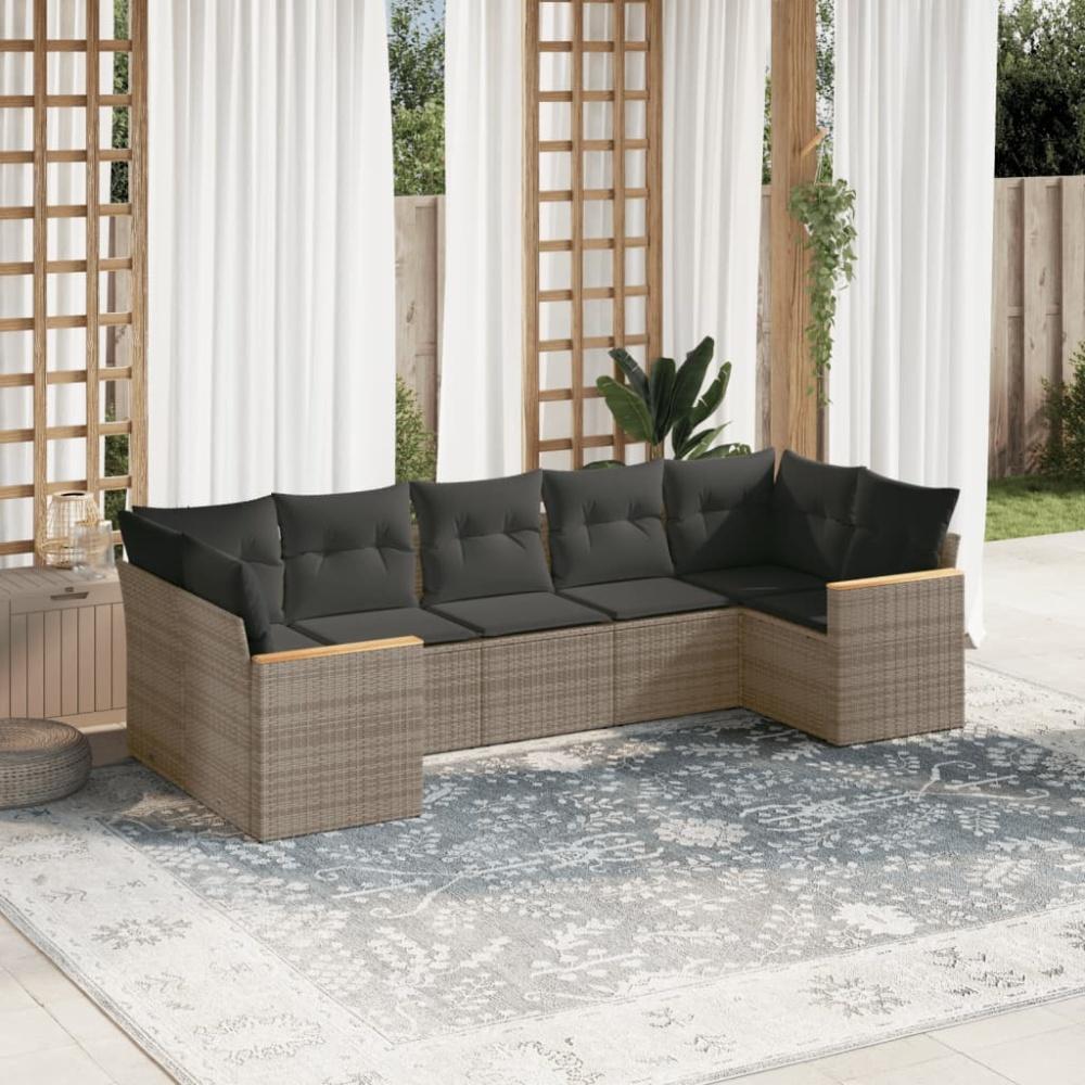 vidaXL 7-tlg. Garten-Sofagarnitur mit Kissen Grau Poly Rattan 3226270 Bild 1