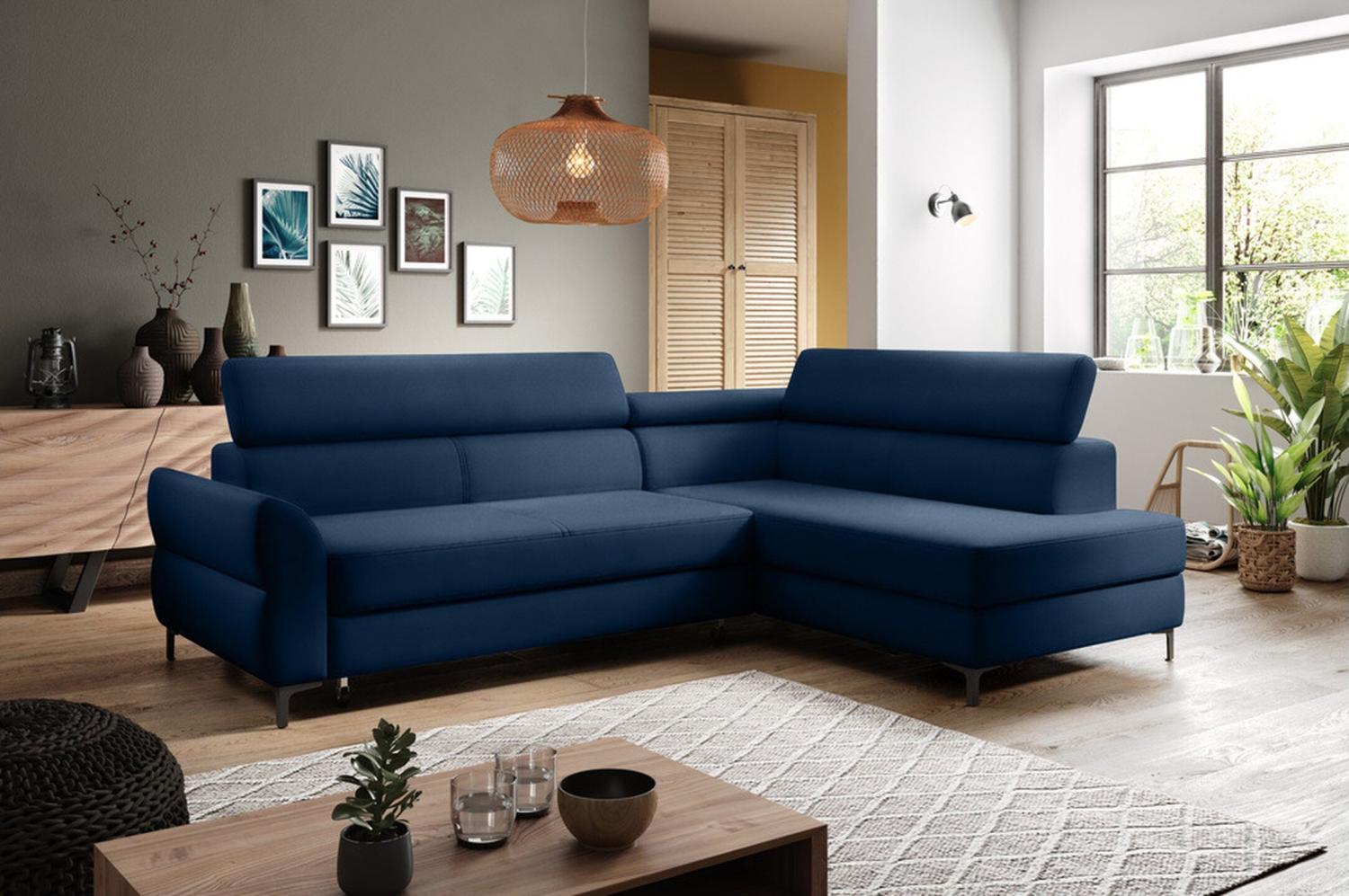 Stylefy Remondini Ecksofa Velours Blau Rechts Bild 1