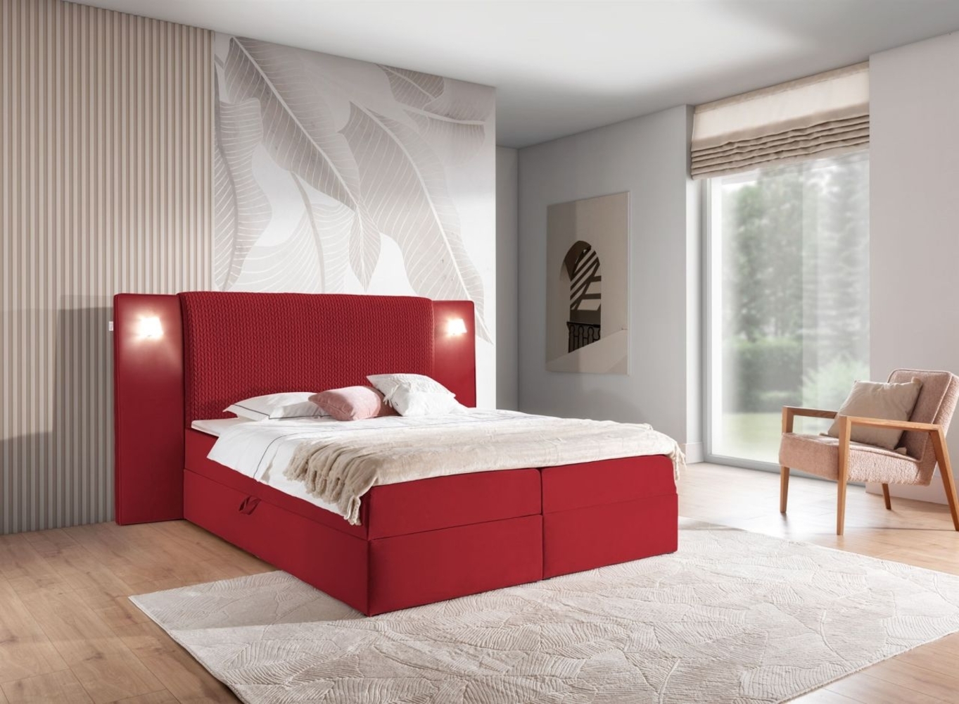 Boxspringbett Bett MARTEN 140x220 cm Set. 1 in Stoff Magic Velvet Rot Bild 1