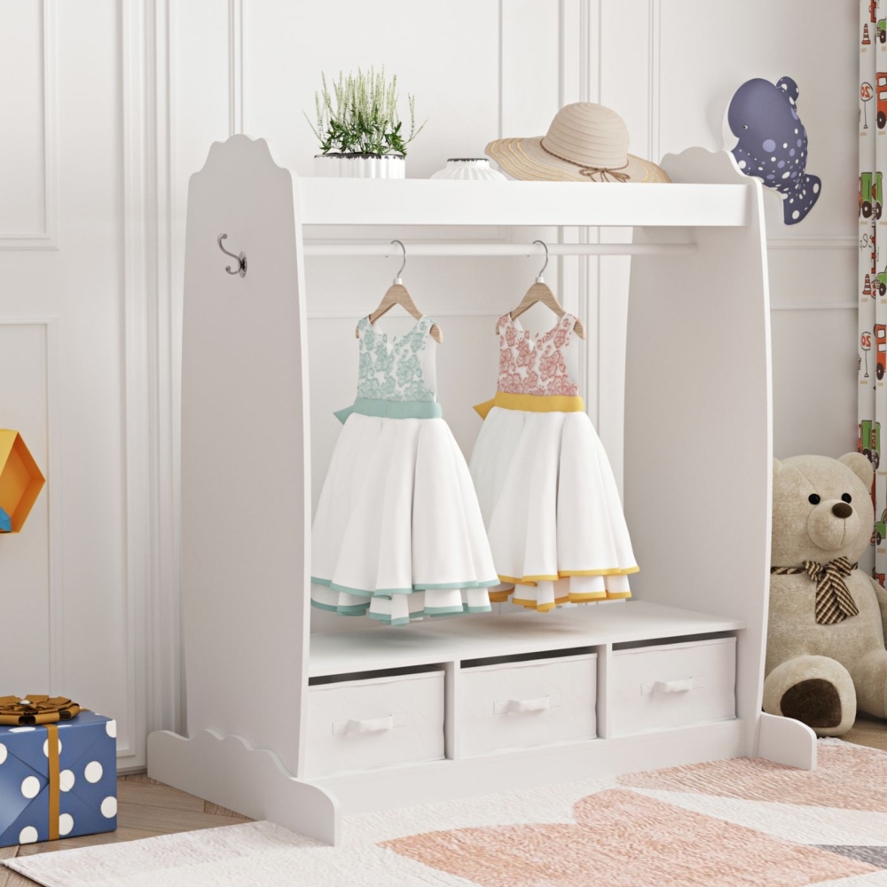 DELUKE® Kinder Garderobe Weiß OTTO - 107x95x61cm Kleiderstange für Jacken Mäntel und Schals Garderobenständer Kinderzimmer Kindergarderobe Ständer Bild 1