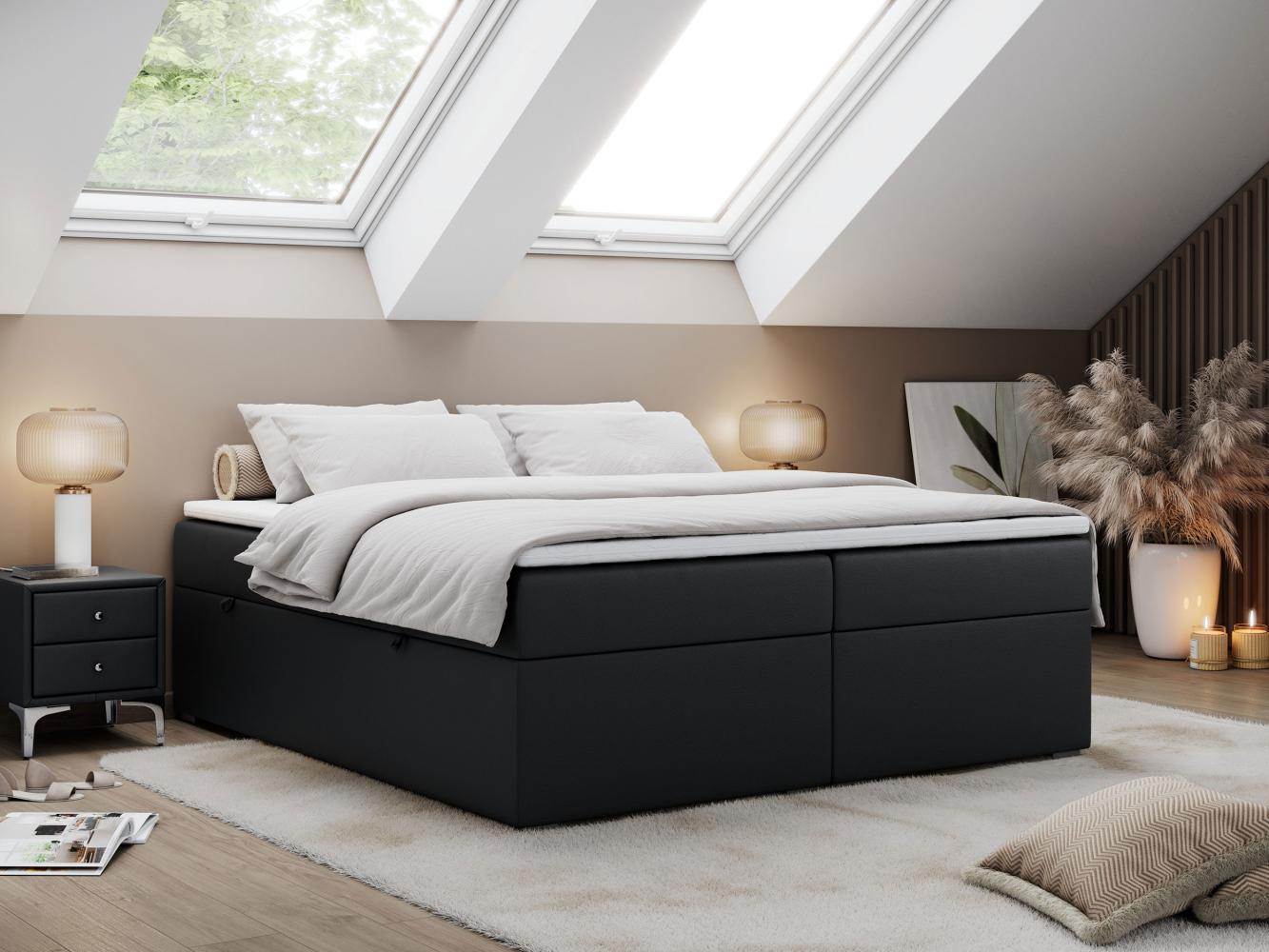 Boxspringbett - Doppelbett mit Multipocket-Matratze - BESS -200x200 - Schwarz Kunstleder - H4 Bild 1