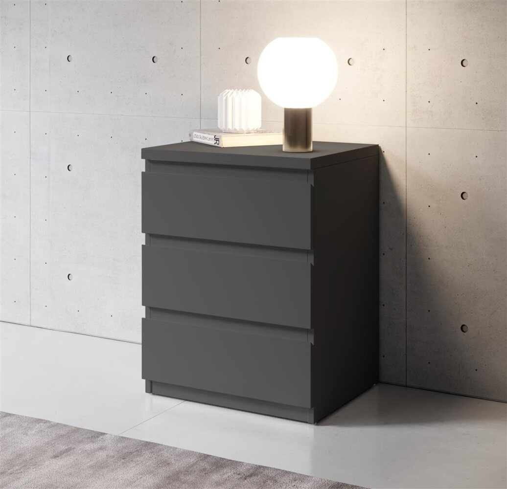 OLLI Nachttisch mit drei Schubladen in Graphit - Moderner Nachtschrank mit Stauraum für Ihr Bett - 45 x 61 x 38 cm (B/H/T) Bild 1