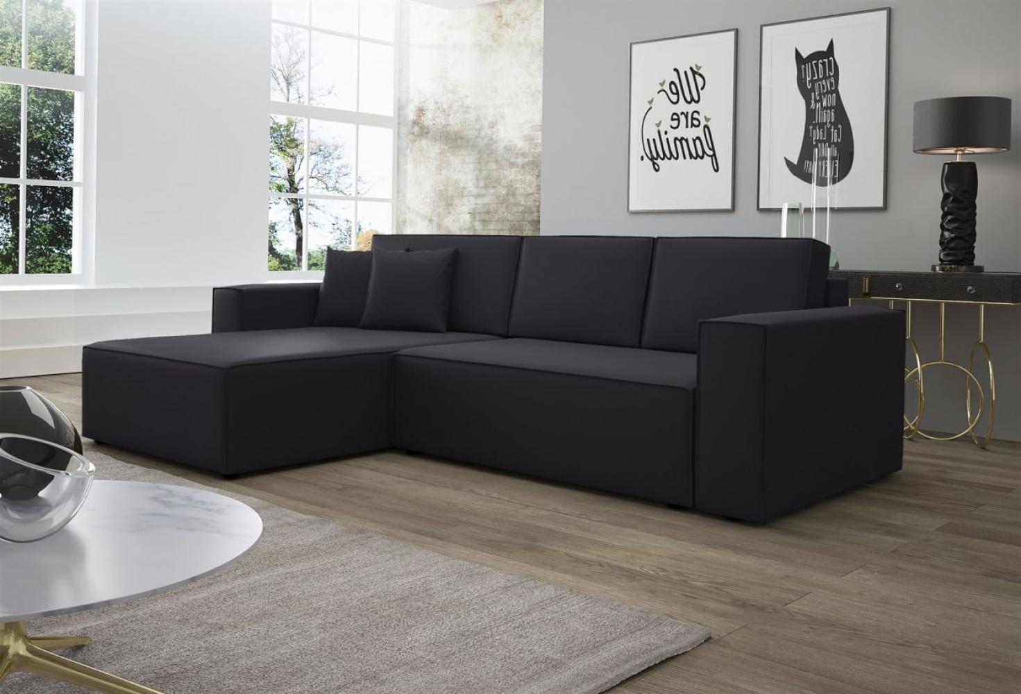 Ecksofa Schlafsofa Sofa CONOR Kunstleder Schwarz Ottomane Links Bild 1