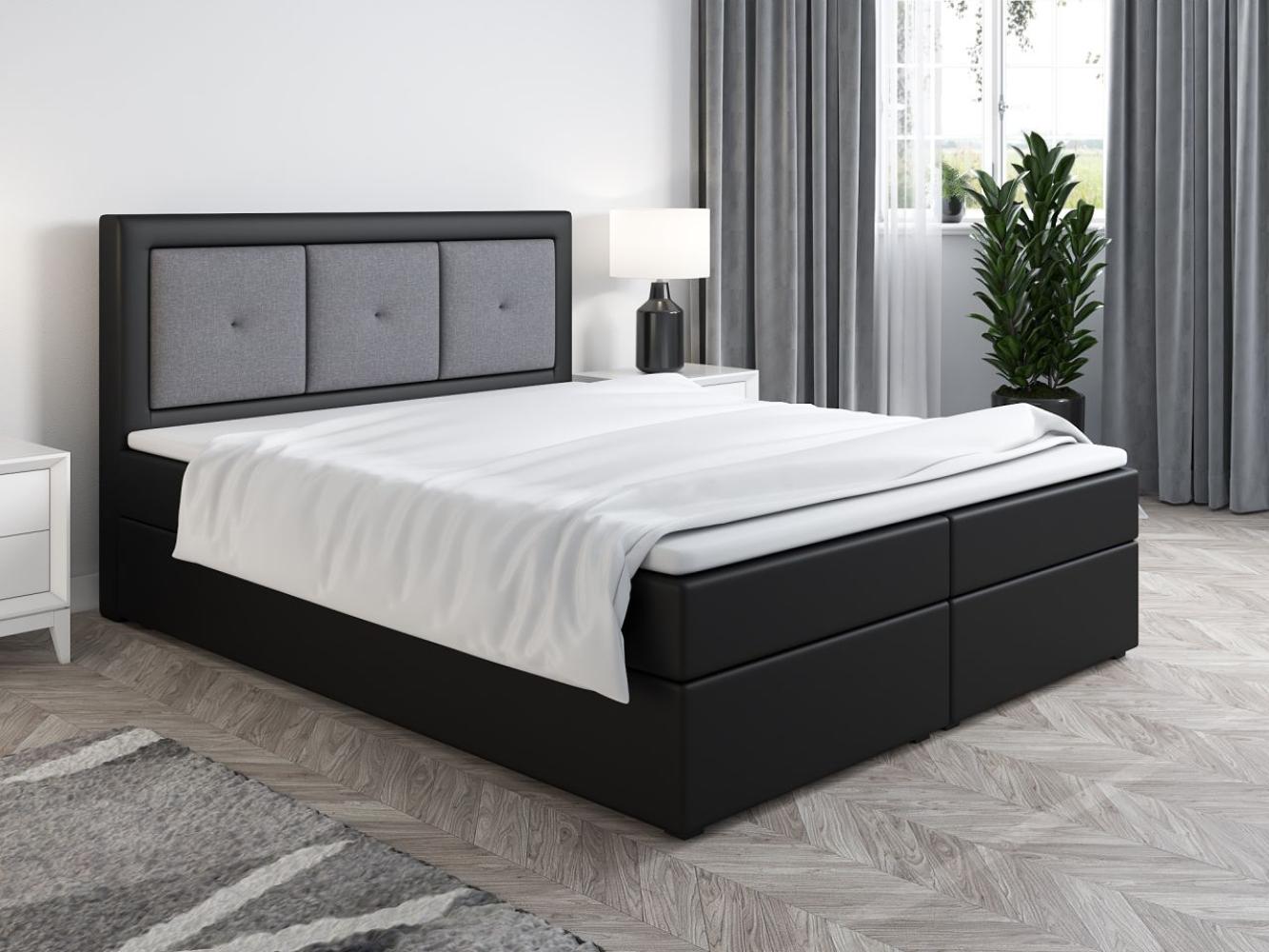 Boxspringbett Schlafzimmerbett MILES 160x200cm Schwarz-Grau inkl. Bettkasten Bild 1