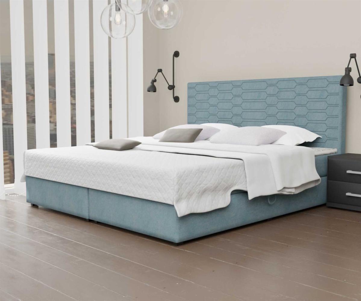 Boxspringbett Schlafzimmerbett OMERO 140x200cm Stoff Hellblau inkl. Bettkasten Bild 1