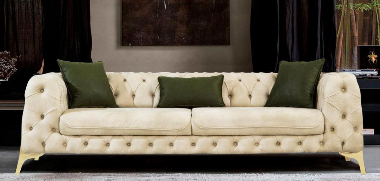 Casa Padrino Luxus Chesterfield Schlafsofa Cremefarben / Gold 250 x 95 x H. 72 cm - Modernes Wohnzimmer Sofa - Chesterfield Wohnzimmer Möbel Bild 1