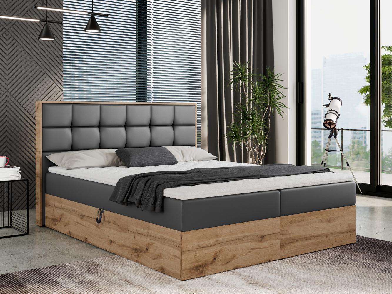 Boxspringbett mit Kopfteil und Topper, Polsterbett - ALBERO 1 - 180 x 200 cm - Dunkelgrau Kunstleder - H4 Bild 1