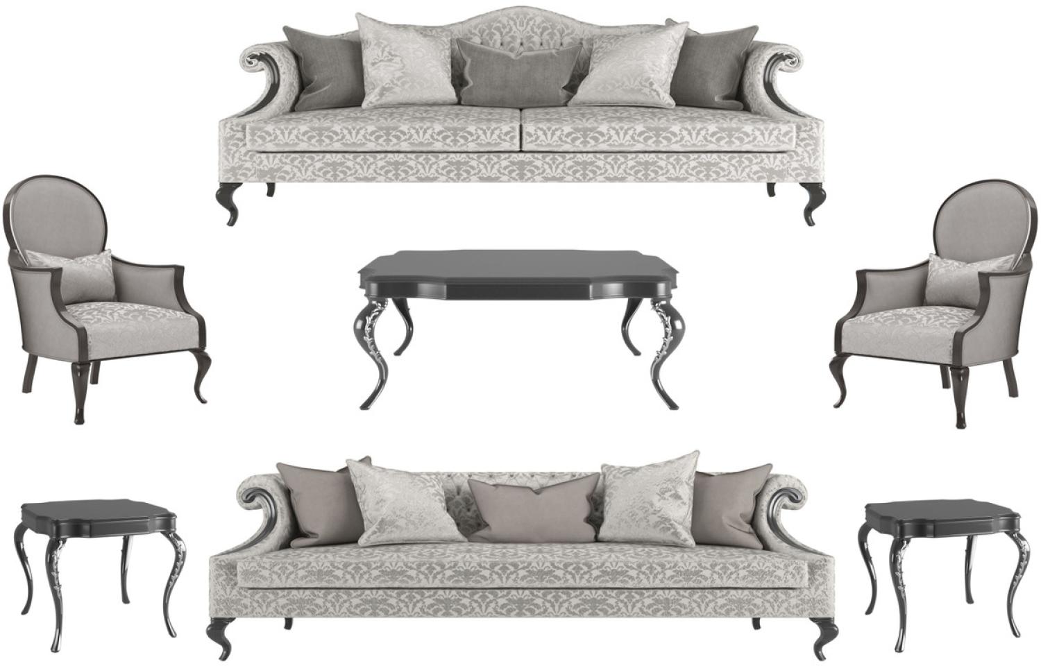 Casa Padrino Luxus Barock Wohnzimmer Set Silber / Grau / Schwarz - 2 Sofas & 2 Sessel & 1 Couchtisch & 2 Beistelltische - Wohnzimmermöbel im Barockstil - Edle Barock Möbel Bild 1