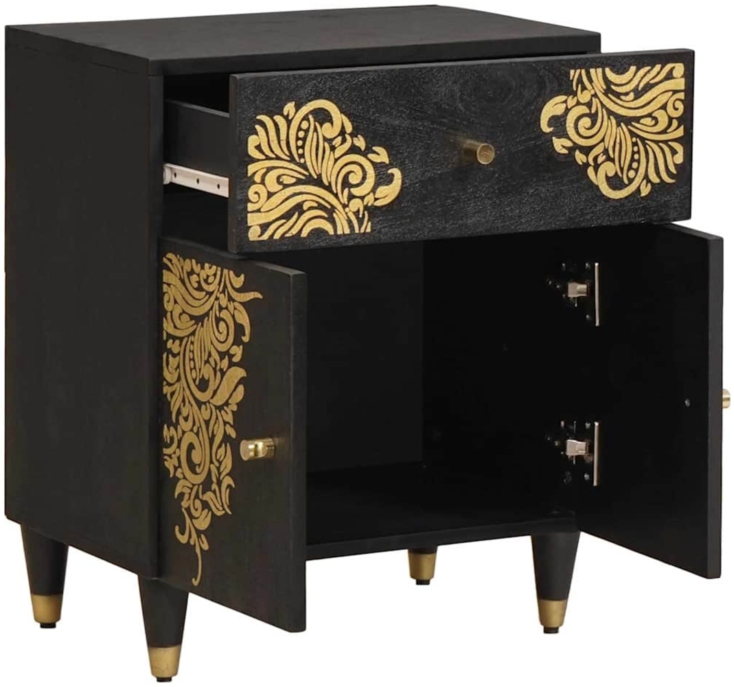 vidaXL Nachttisch mit Tür Schwarz 50 x 33 x 60 cm Massivholz Mango 4018819 Bild 1