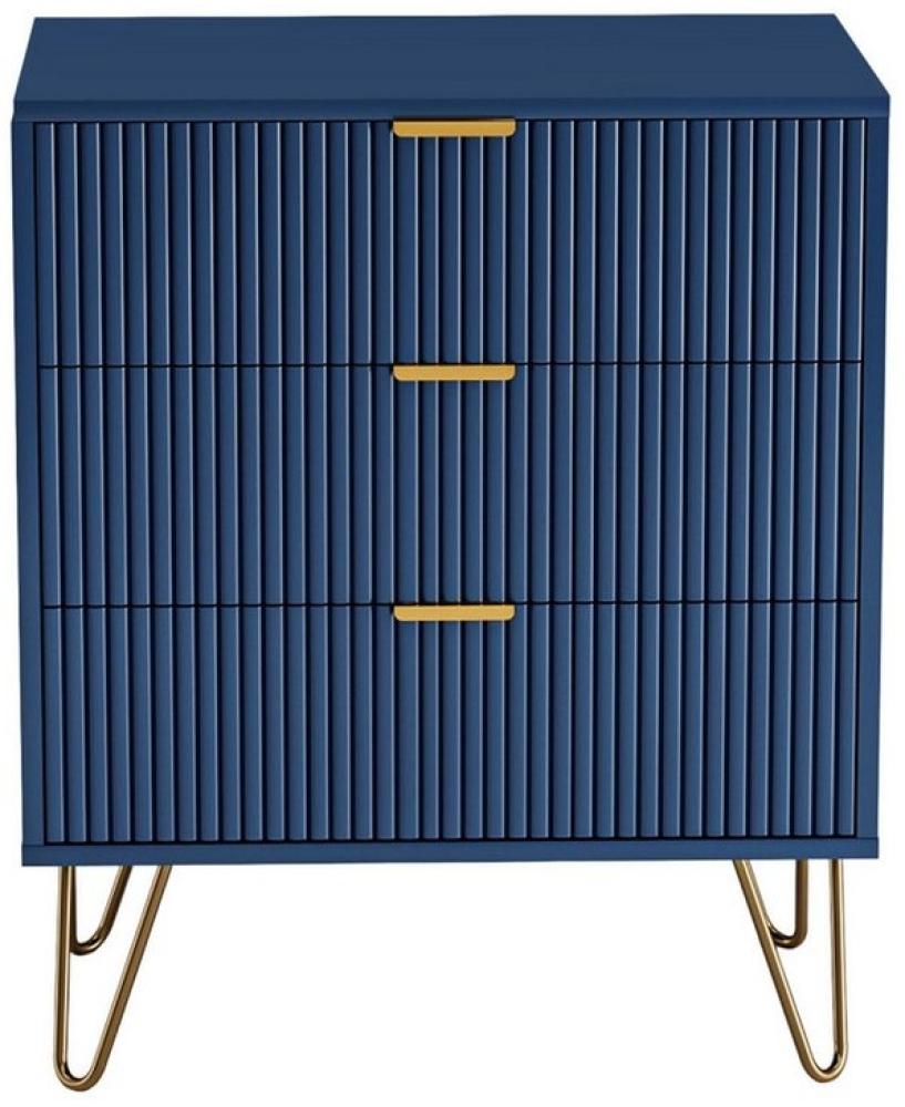 SEEZSSA Nachttisch Nachtschrank mit Schubladen,Nachtkommode, Nachtkonsole (Kommode für Wohnzimmer Arbeitszimmer Schlafzimmer 60x40x70cm), Moderner Beistelltisch Mit Wellenmuster mit 3 Schublade,Marineblau Bild 1