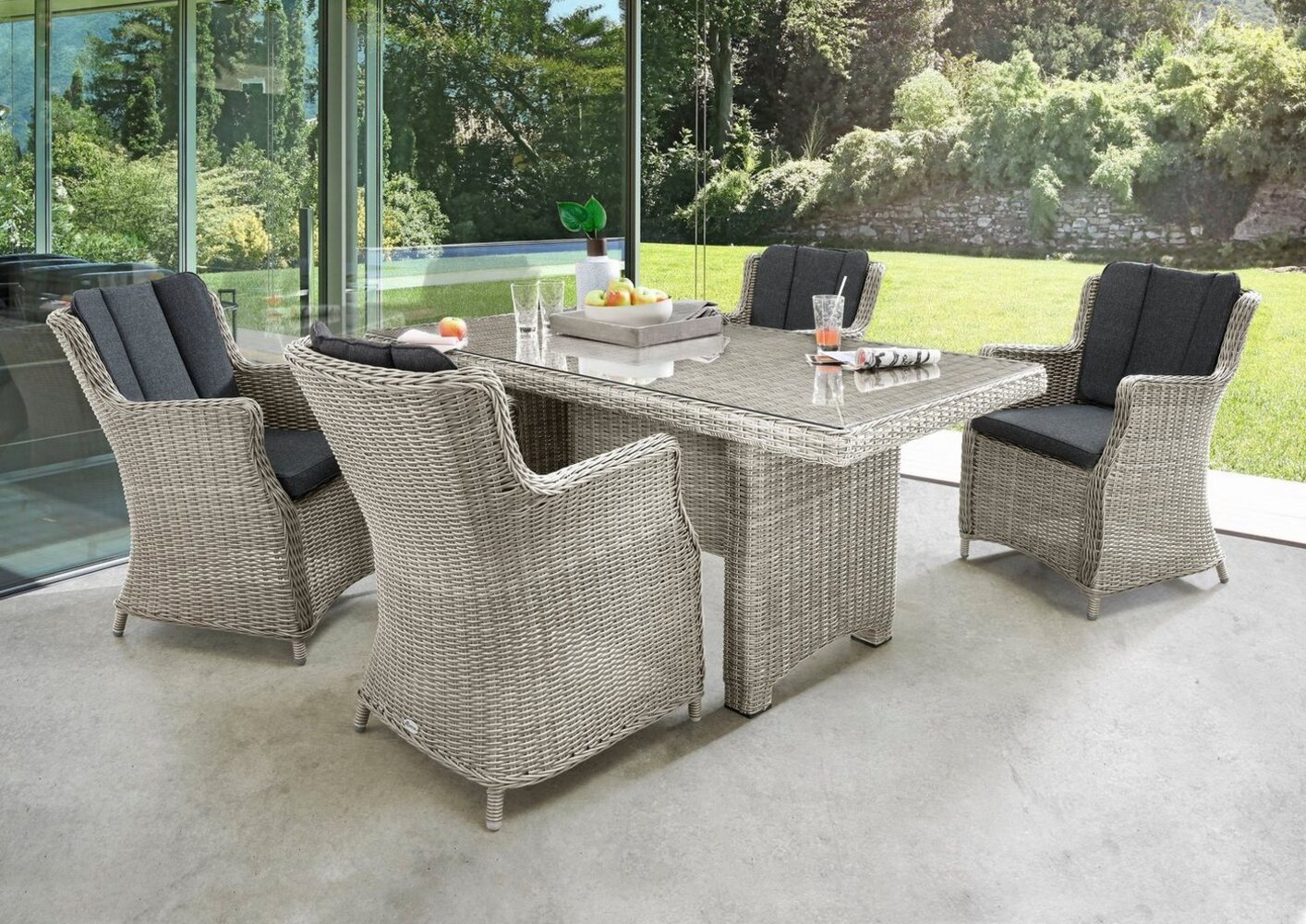 Destiny Garten-Essgruppe LUNA, (13-tlg, 4x Sessel, 1x Tisch, inkl. Auflagen), Aluminium, Polyrattan Bild 1