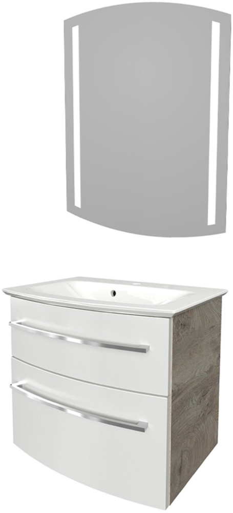 Fackelmann B.STYLE Badmöbel Set 3-teilig, 63 cm, Weiß/Grau + LED-Spiegel Bild 1