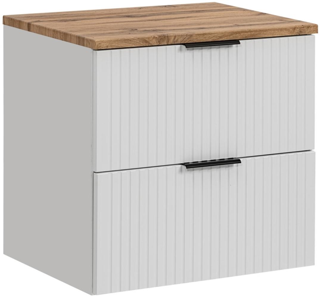 Waschtischunterschrank 60 cm weiß matt mit gerillter Front, Wotaneiche, ADELAIDE-56-WHITE Bild 1