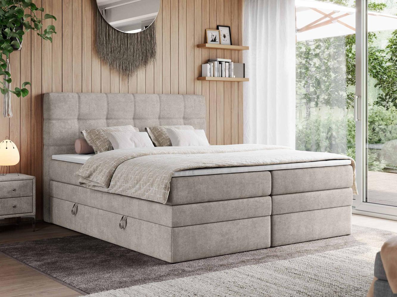 Boxspringbett, Polsterbett, Bett, Schlafzimmer - ERNI-KING - 140x200cm - Beige Stoff - H4 Bild 1