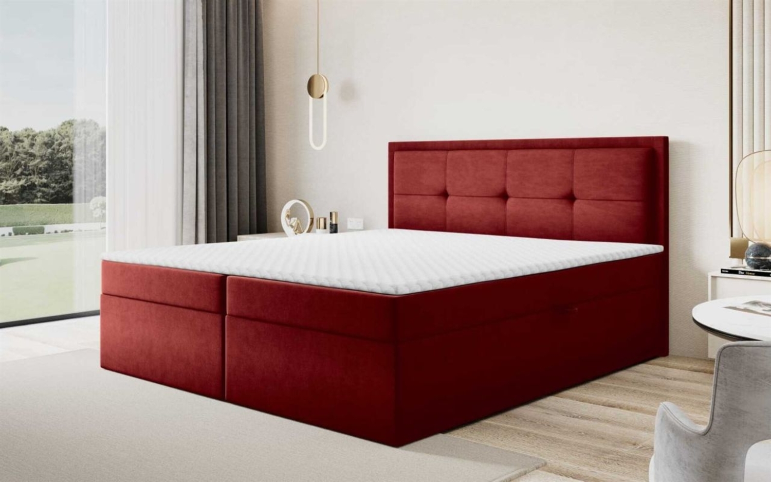 Boxspringbett Schlafzimmerbett DEGNA 180x200cm Stoff Gerra Bordeauxrot Bild 1