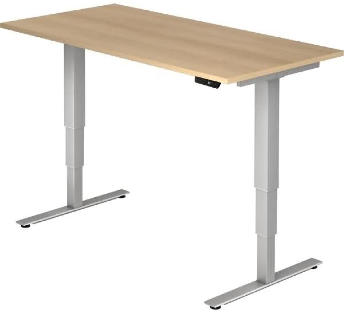 Sitz-Steh-Schreibtisch elektrisch XDSM16 160x80cm Eiche Gestellfarbe: Silber Bild 1