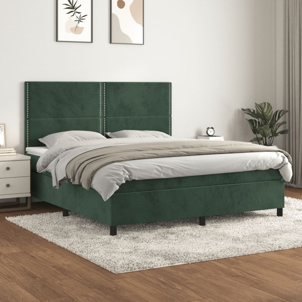 vidaXL Boxspringbett mit Matratze Dunkelgrün 180x200 cm Samt 3142980 Bild 1