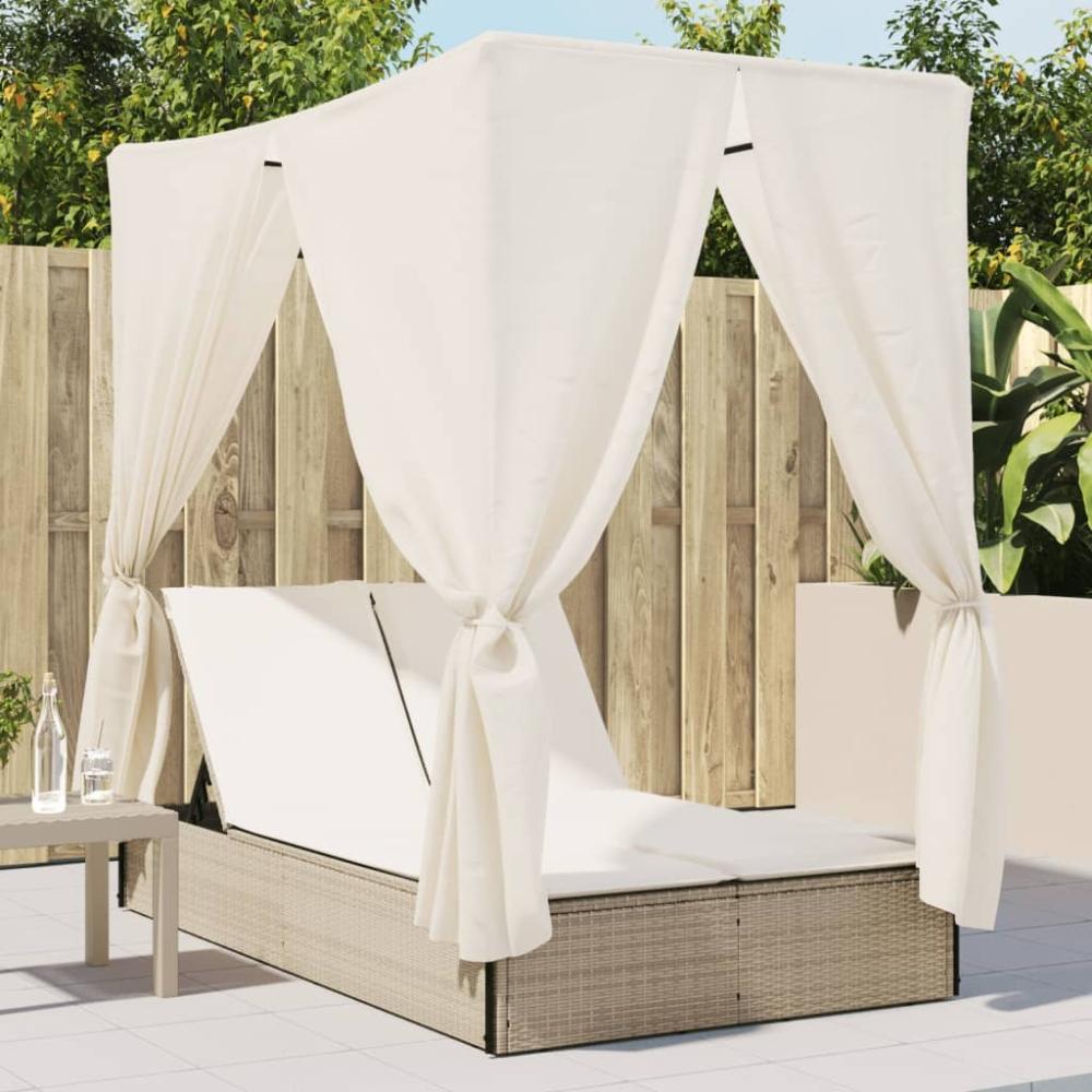 vidaXL Doppel-Sonnenliege mit Dach und Vorhängen Beige Poly Rattan 368076 Bild 1