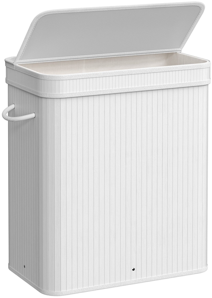 Songmics Wäschekorb mit Deckel, Wäschesammler Bambus, Wäschesack herausnehmbar und maschinenwaschbar, mit Griffen, 100 Liter, für Waschküche, Schlafzimmer, Wohnzimmer, weiß Bild 1