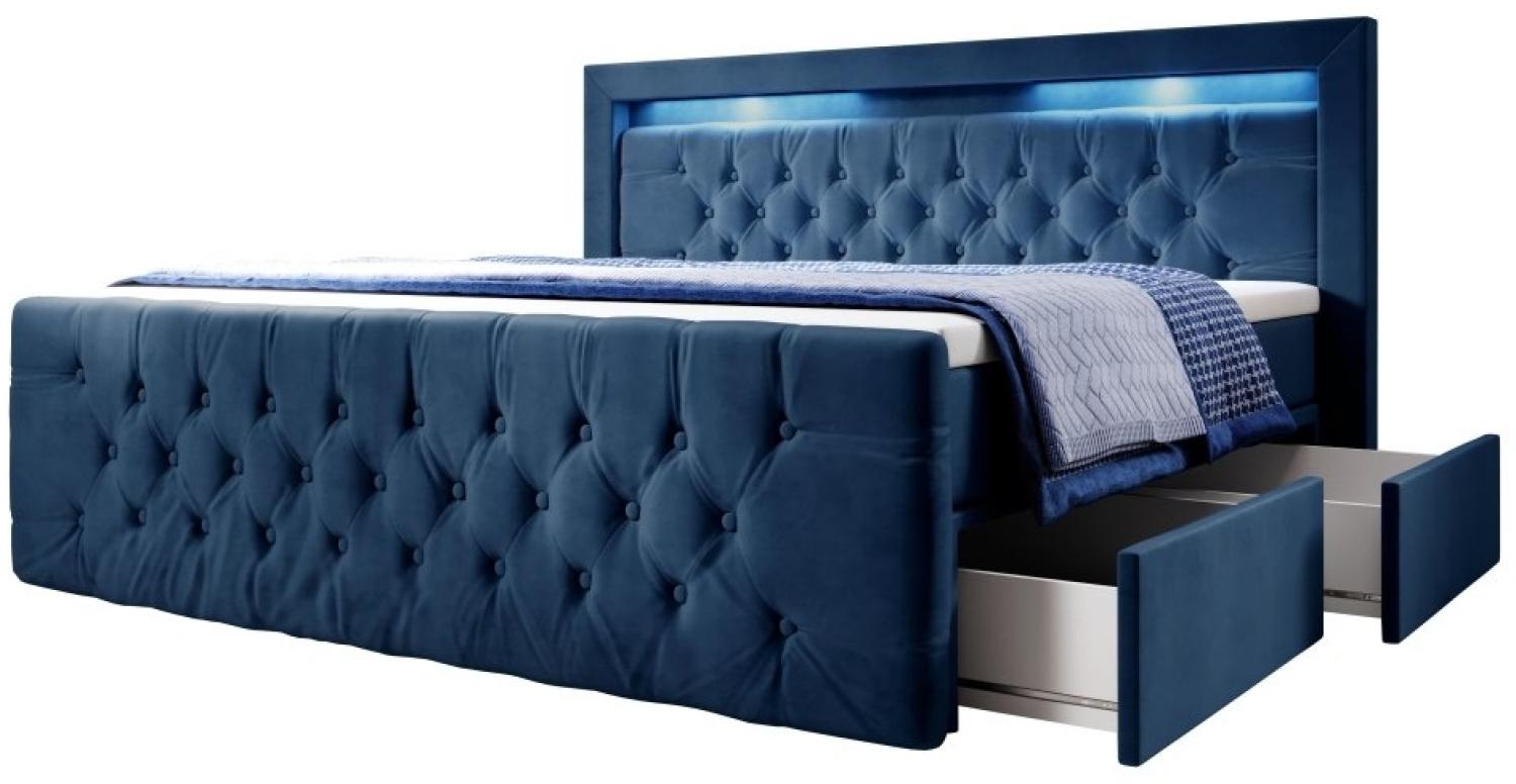 Boxspringbett Menzogna mit LED und Stauraum 200x200 Blau H2 Bild 1