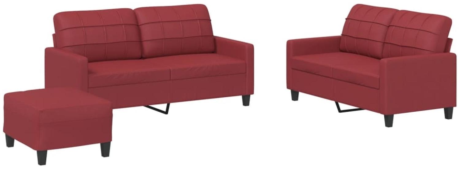 vidaXL 3-tlg. Sofagarnitur mit Kissen Weinrot Kunstleder 3201366 Bild 1