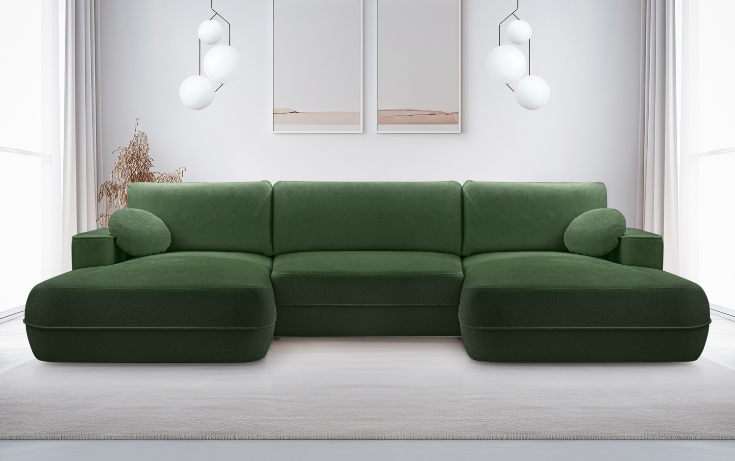 AX LIVING Ecksofa mit Schlaffunktion Grün Peoni 364 cm breit elegant Bild 1