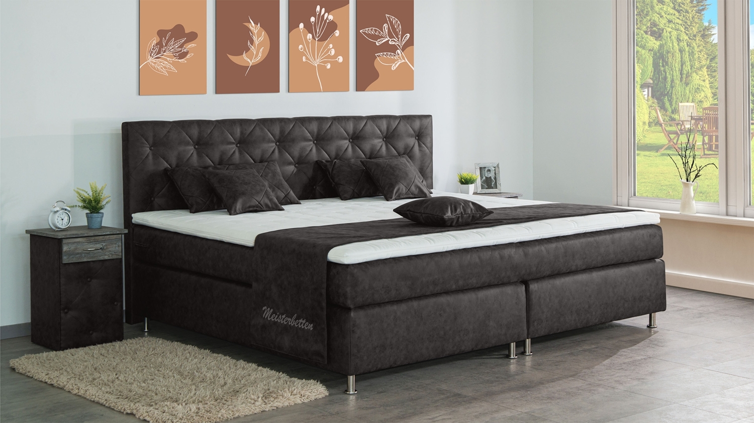 Meisterbetten Boxspringbett Inox 120x220 in MS-Espresso, Matratzenbezug Nano, Ergoflex-Topper Bild 1