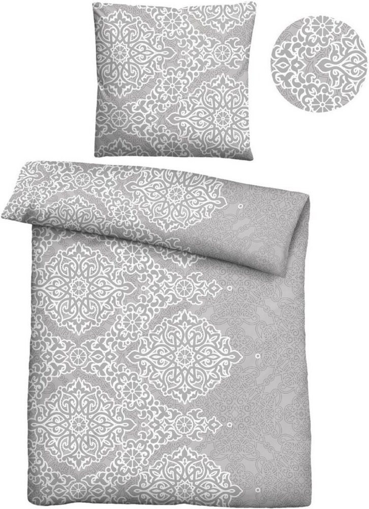 Traumhaft schlafen - Castell - Markenbettwäsche Poly-Cotton Seersucker Bettwäsche 0290334 ORNAMENT, sturmgrau, 1x 135x200 cm + 1x 80x80 cm Bild 1