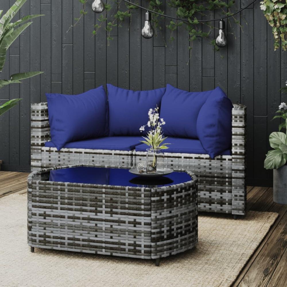 vidaXL 3-tlg. Garten-Lounge-Set mit Kissen Grau Poly Rattan 319855 Bild 1