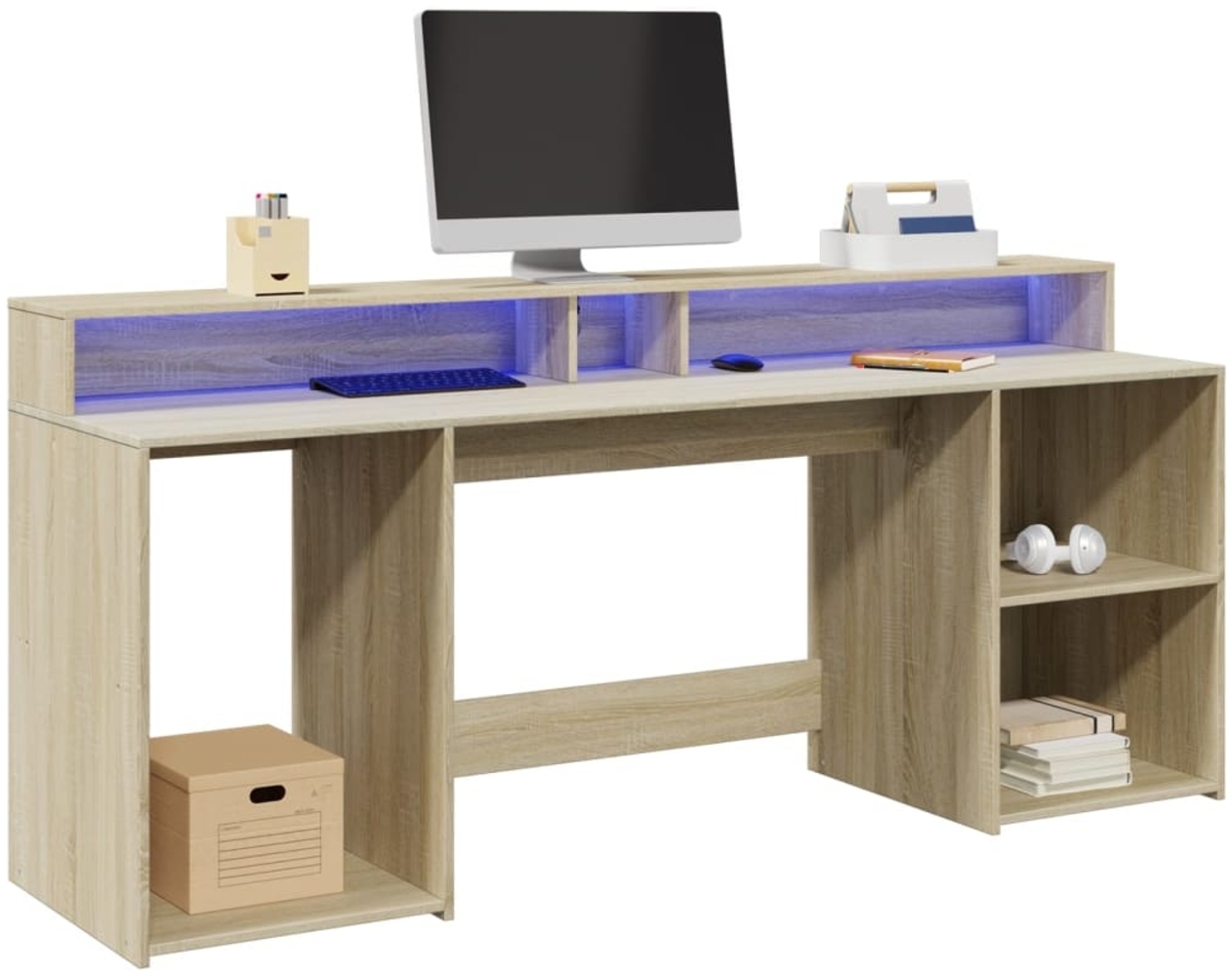 vidaXL LED-Schreibtisch Sonoma-Eiche 200x55x91 cm Holzwerkstoff 3309440 Bild 1