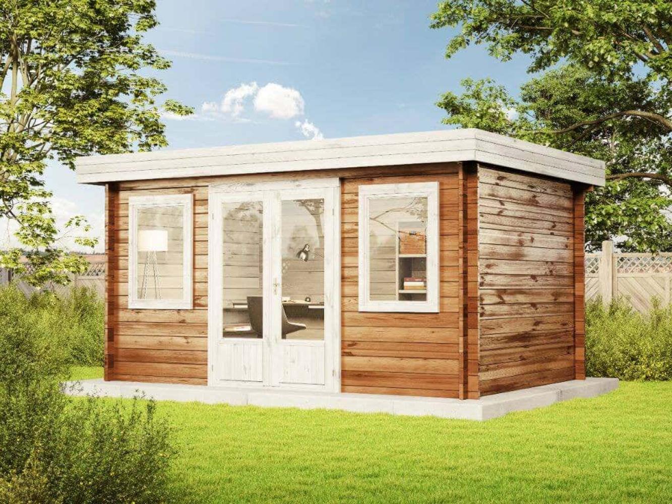 Alpholz Flachdach Gartenhaus Office Bob-40 ISO Gartenhaus aus Holz Holzhaus mit 40 mm Wandstärke Blockbohlenhaus mit Montagematerial Bild 1