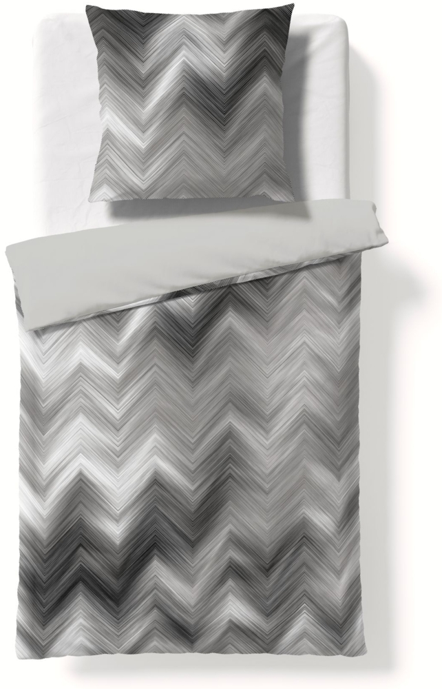 Fleuresse Valencia Samt Flanell Bettwäsche 200x200 Wende Zickzack grau 584384-1 Bild 1