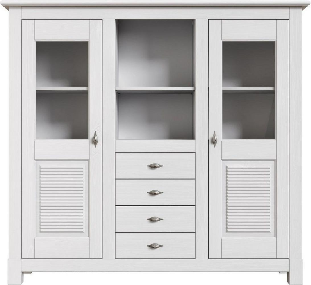 Home affaire Buffet Rauna Highboard, massive Kiefer, Türen mit Glaseinsätzen, B/H 146/134 cm Bild 1