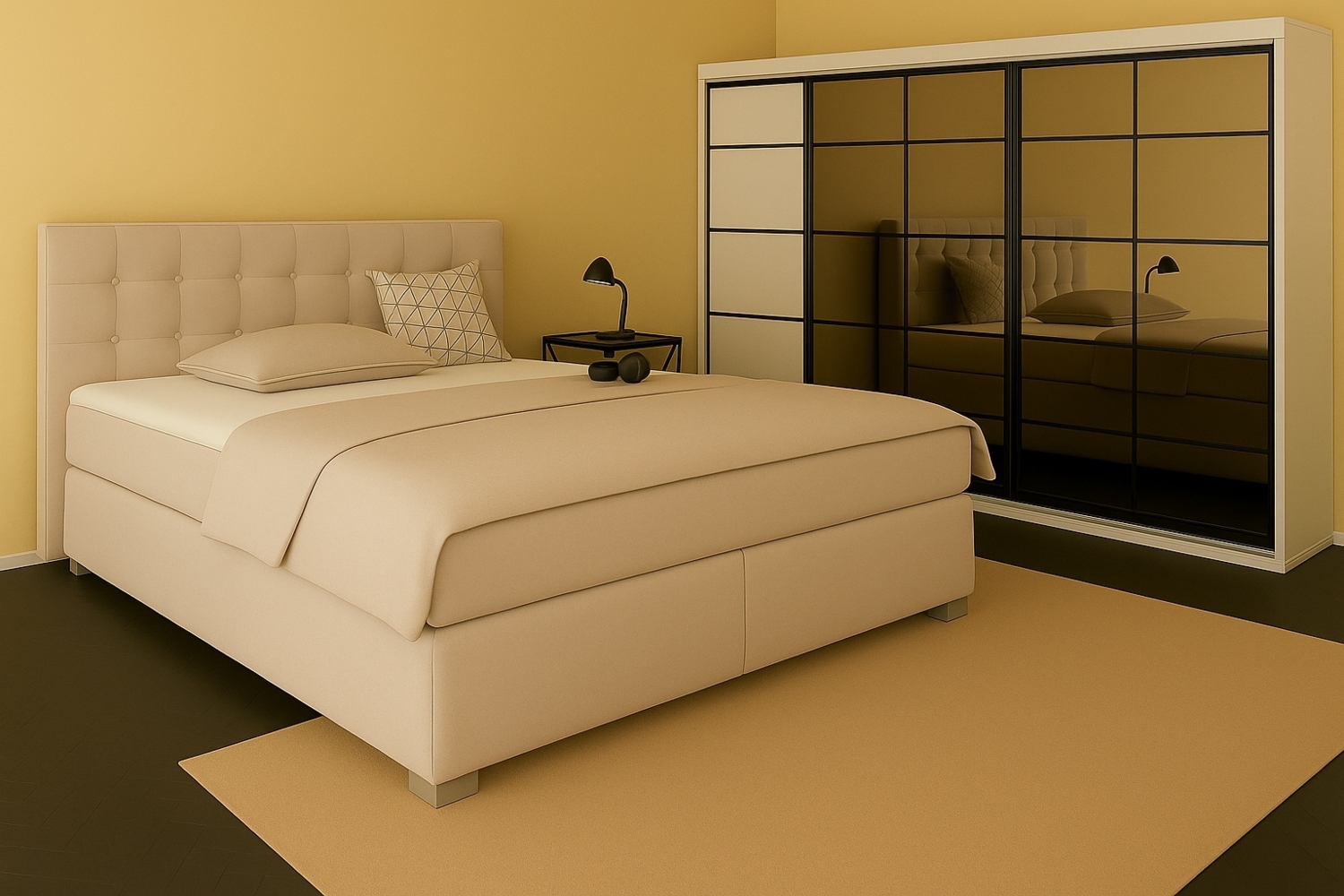 Boxspringbett TOM-OM 180x200 cm mit gepolstertem Kopfteil. Farbe: Beige Bild 1