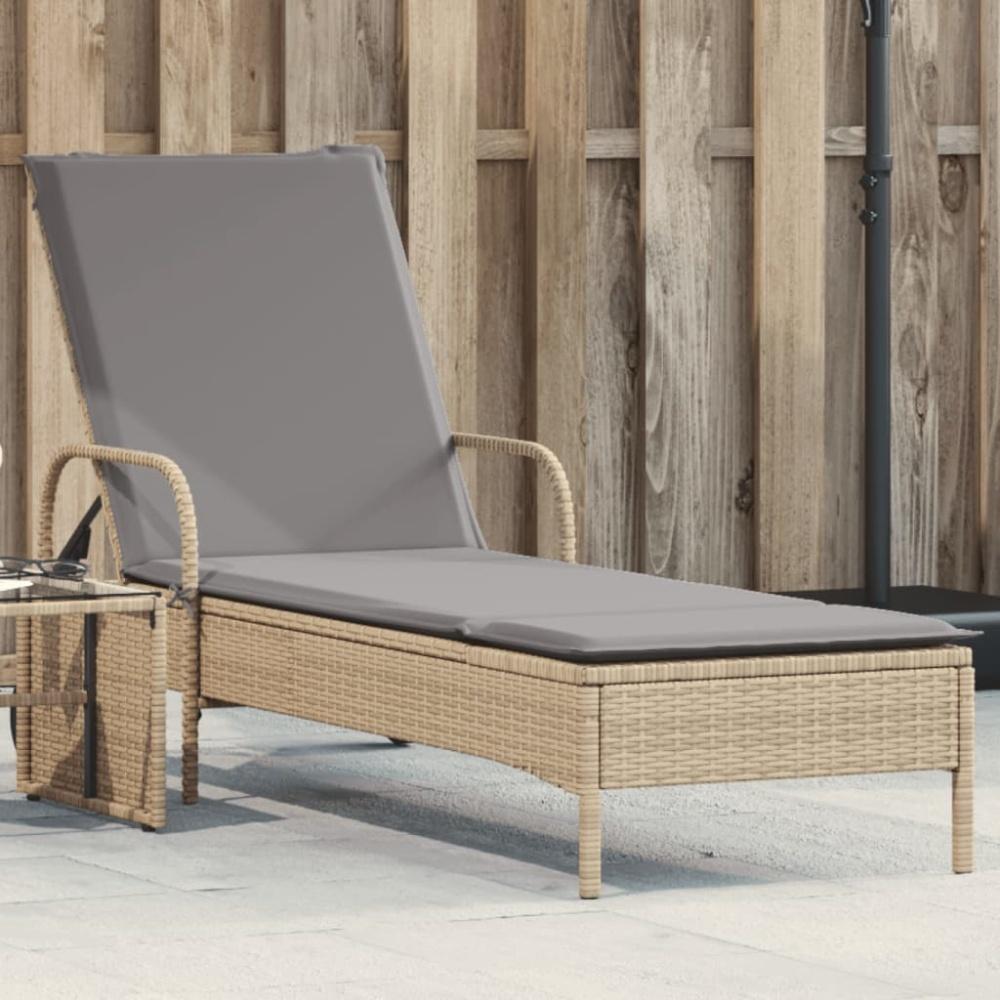 vidaXL Sonnenliege mit Rollen und Auflage Beige Poly Rattan 368311 Bild 1