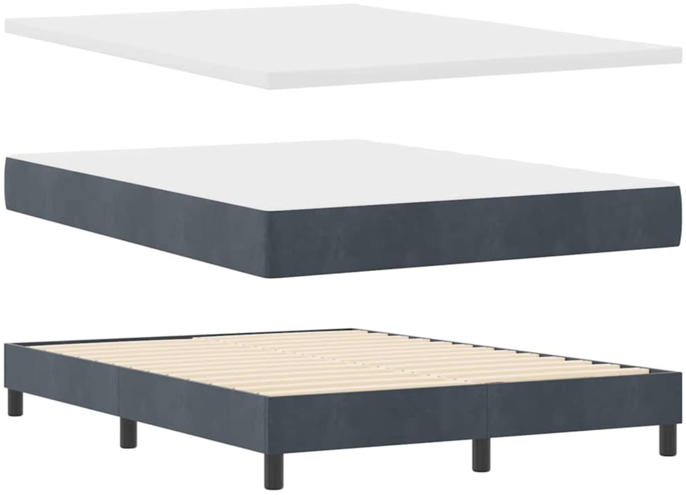 vidaXL Boxspringbett mit Matratze Schwarz 100x200 cm Velvet Dunkelgrau 3341415 Bild 1