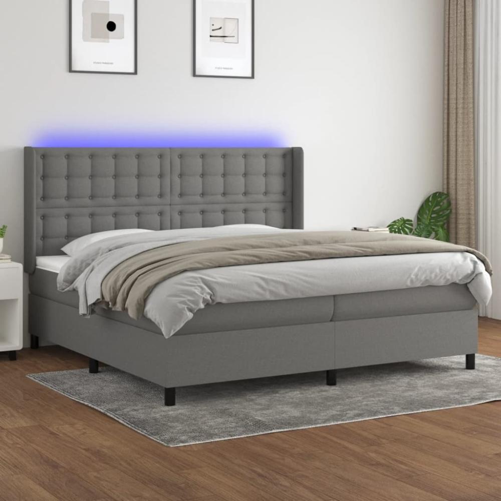 vidaXL Boxspringbett mit Matratze & LED Stoff Dunkelgrau 200 x 200 cm, Härtegrad: H2 [3138662] Bild 1