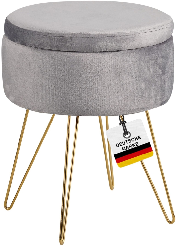 Albatros Hocker mit Stauraum Cannes Sitzhocker mit Stauraum, Modernes Design, Edler Samt-Bezug Sitztruhe Sitzbank mit Stauraum  optimal als Fußhocker Hocker Schminktisch, Grau Bild 1