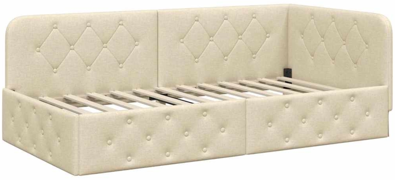 vidaXL Eckbettgestell mit Kopfteil Creme 100x200 cm Stoff 42016509 Bild 1