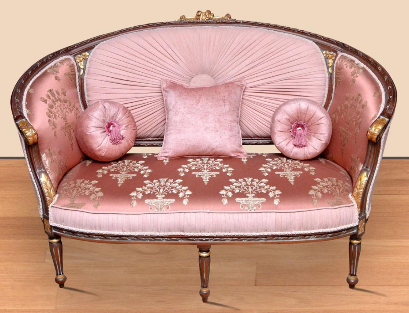 Casa Padrino Barock Sofa Rosa Muster / Braun / Gold - Handgefertigtes Wohnzimmer Sofa im Barockstil - Prunkvolle Barock Wohnzimmer Möbel Bild 1