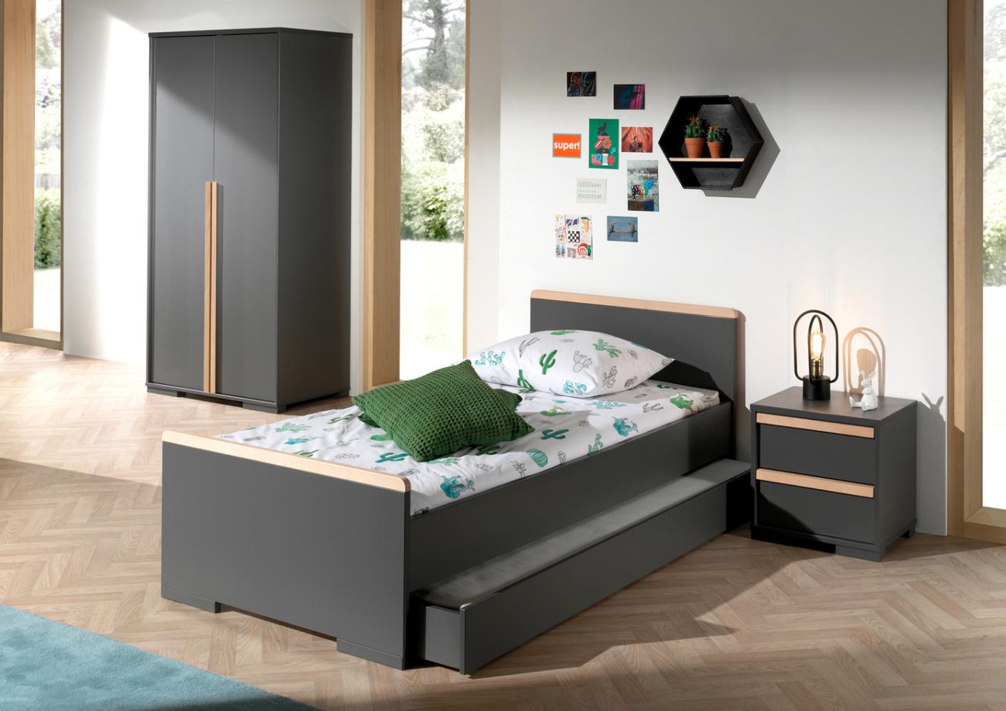 Set London Einzelbett mit Bettschublade Nachtkonsole und Kleiderschrank Buche Bild 1